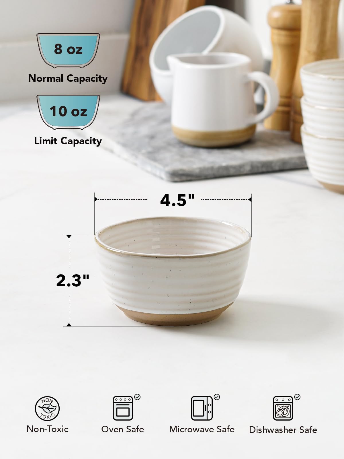 LE TAUCI Cereal Bowls Set of 4, Ceramic Soup Bowl 28 oz, Stoneware Kitchen Bowl for Pho, Chip, Fruit, Salad, Noodle, Ramen, Dishwasher Oven Microwave Safe - 6 Inch, Arctic white