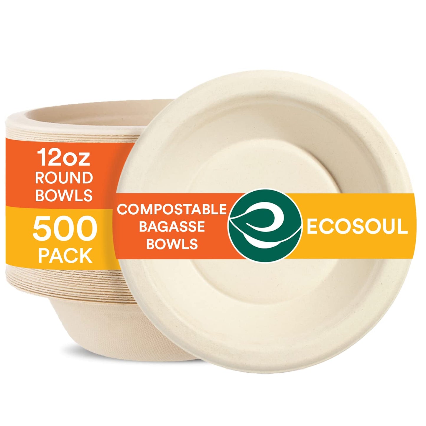 ECO SOUL 100% Compostable 16 Oz Soup Bowls [100-Pack] Disposable dessert bowls I Heavy duty paper bowl I Eco-friendly salad bowl I Biodegradable large Bowls