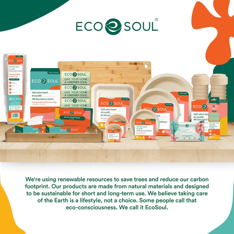 ECO SOUL 100% Compostable 16 Oz Soup Bowls [100-Pack] Disposable dessert bowls I Heavy duty paper bowl I Eco-friendly salad bowl I Biodegradable large Bowls