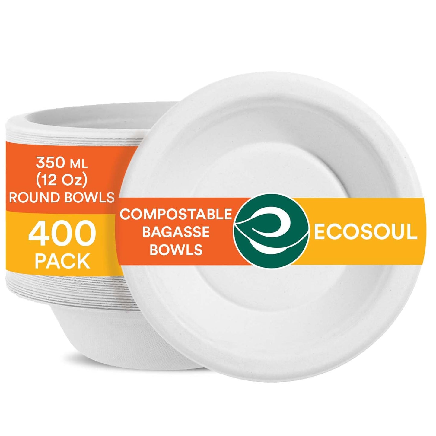 ECO SOUL 100% Compostable 16 Oz Soup Bowls [100-Pack] Disposable dessert bowls I Heavy duty paper bowl I Eco-friendly salad bowl I Biodegradable large Bowls