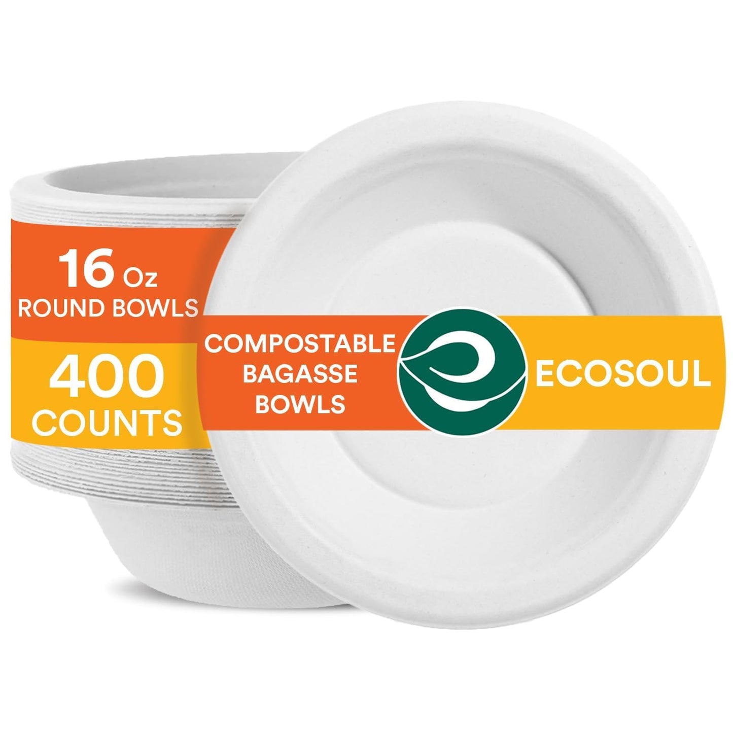ECO SOUL 100% Compostable 16 Oz Soup Bowls [100-Pack] Disposable dessert bowls I Heavy duty paper bowl I Eco-friendly salad bowl I Biodegradable large Bowls