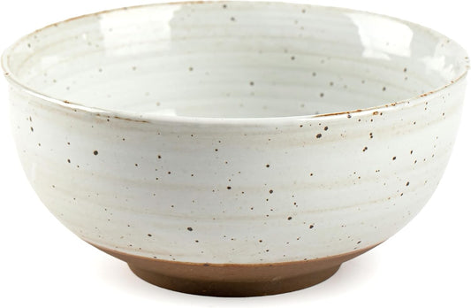 Mixing and Serving Bowl - 9 inch Ceramic Stoneware, Handmade White, Microwave & Dishwasher Safe