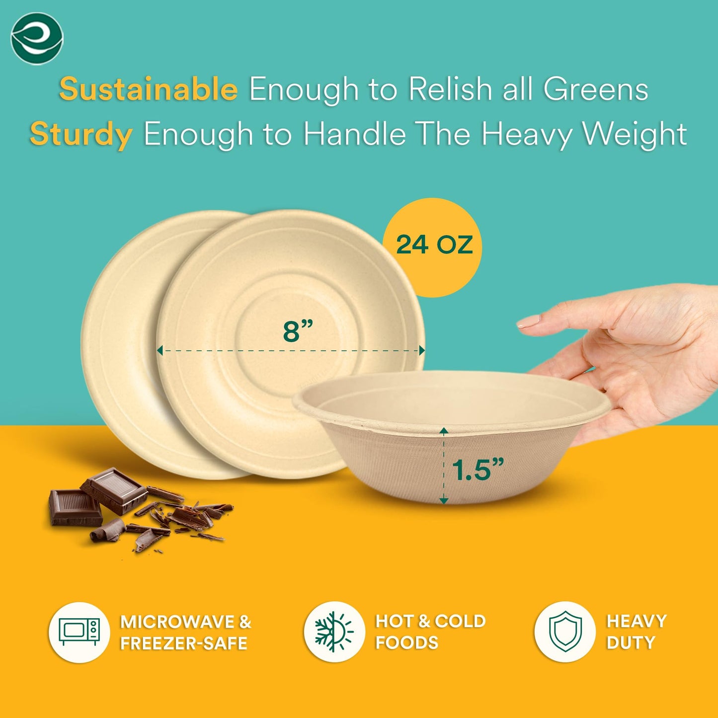 ECO SOUL 100% Compostable 16 Oz Soup Bowls [100-Pack] Disposable dessert bowls I Heavy duty paper bowl I Eco-friendly salad bowl I Biodegradable large Bowls