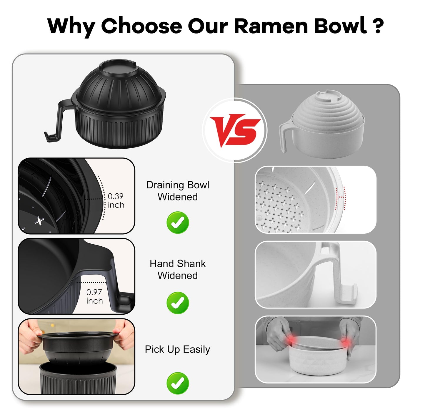 Ramen Bowl with Handles, 2 Set Wheat Fiber Ramen Cooker Microwave with Strainer, 34oz Noodle Bowl with Pot Mat Spoon Chopsticks Fork for Home, School, Office, Dorm, Picnic or Gift