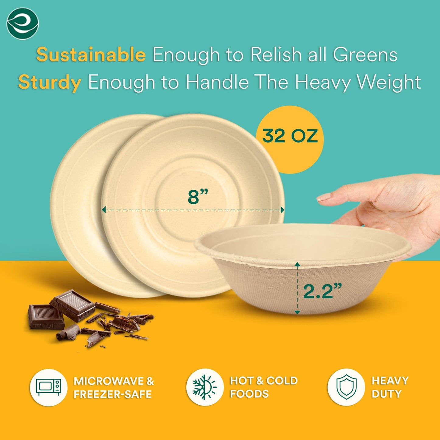 ECO SOUL 100% Compostable 16 Oz Soup Bowls [100-Pack] Disposable dessert bowls I Heavy duty paper bowl I Eco-friendly salad bowl I Biodegradable large Bowls