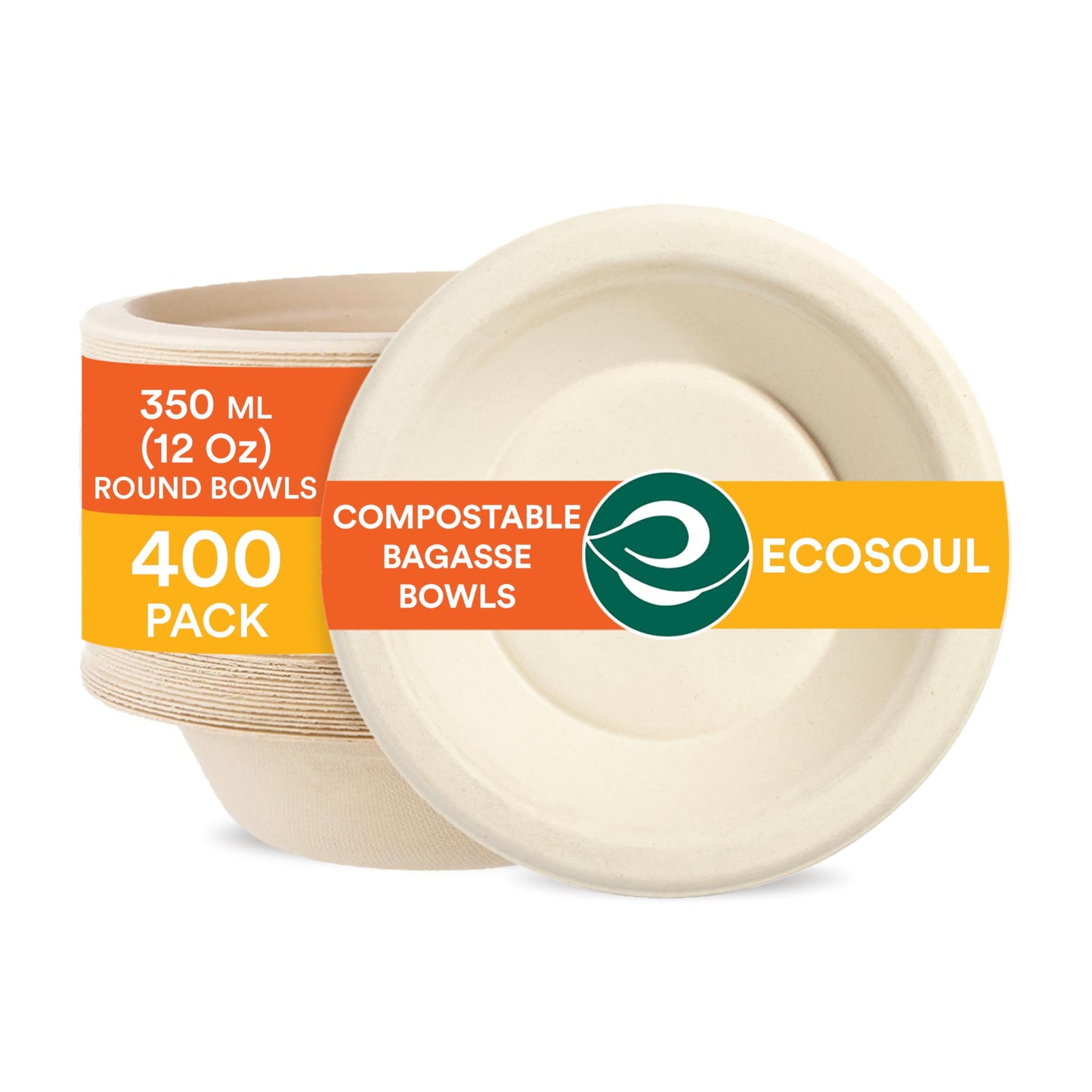 ECO SOUL 100% Compostable 16 Oz Soup Bowls [100-Pack] Disposable dessert bowls I Heavy duty paper bowl I Eco-friendly salad bowl I Biodegradable large Bowls