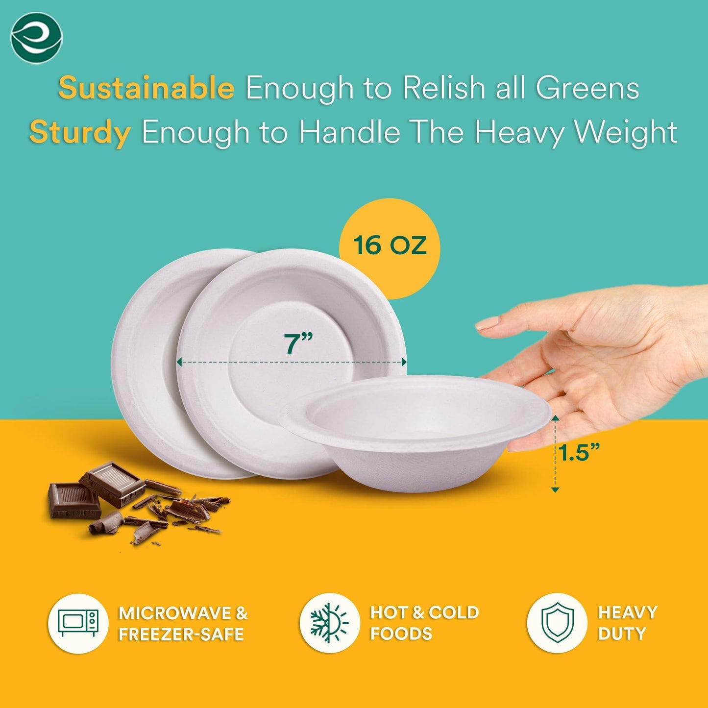 ECO SOUL 100% Compostable 16 Oz Soup Bowls [100-Pack] Disposable dessert bowls I Heavy duty paper bowl I Eco-friendly salad bowl I Biodegradable large Bowls