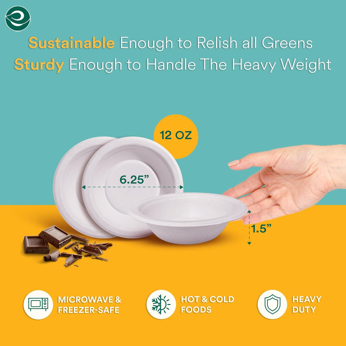 ECO SOUL 100% Compostable 16 Oz Soup Bowls [100-Pack] Disposable dessert bowls I Heavy duty paper bowl I Eco-friendly salad bowl I Biodegradable large Bowls