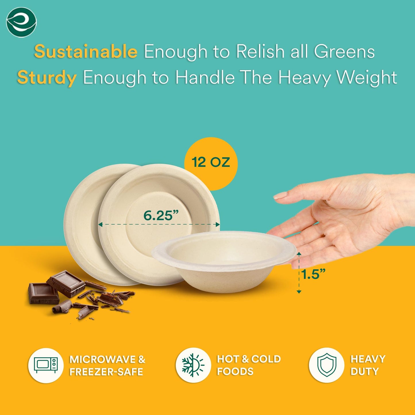 ECO SOUL 100% Compostable 16 Oz Soup Bowls [100-Pack] Disposable dessert bowls I Heavy duty paper bowl I Eco-friendly salad bowl I Biodegradable large Bowls