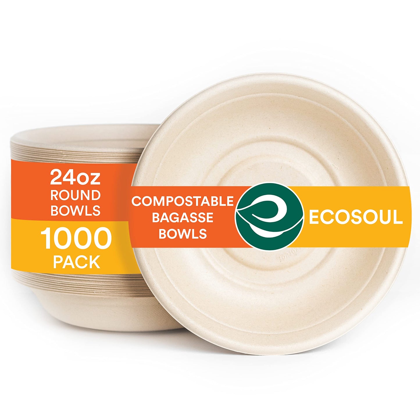 ECO SOUL 100% Compostable 16 Oz Soup Bowls [100-Pack] Disposable dessert bowls I Heavy duty paper bowl I Eco-friendly salad bowl I Biodegradable large Bowls