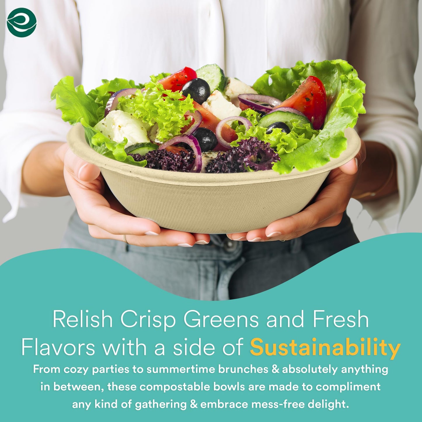 ECO SOUL 100% Compostable 16 Oz Soup Bowls [100-Pack] Disposable dessert bowls I Heavy duty paper bowl I Eco-friendly salad bowl I Biodegradable large Bowls