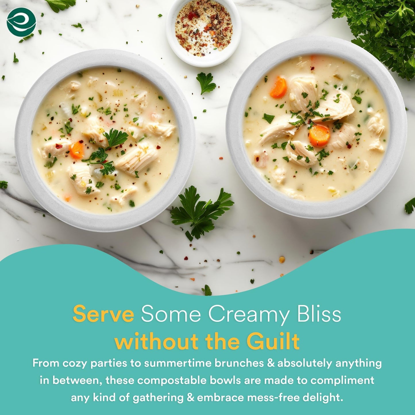 ECO SOUL 100% Compostable 16 Oz Soup Bowls [100-Pack] Disposable dessert bowls I Heavy duty paper bowl I Eco-friendly salad bowl I Biodegradable large Bowls