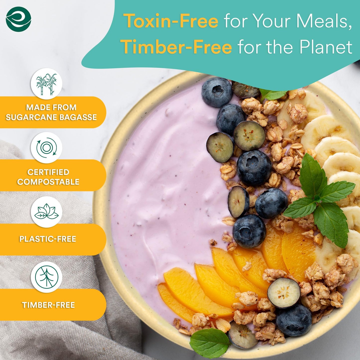 ECO SOUL 100% Compostable 16 Oz Soup Bowls [100-Pack] Disposable dessert bowls I Heavy duty paper bowl I Eco-friendly salad bowl I Biodegradable large Bowls