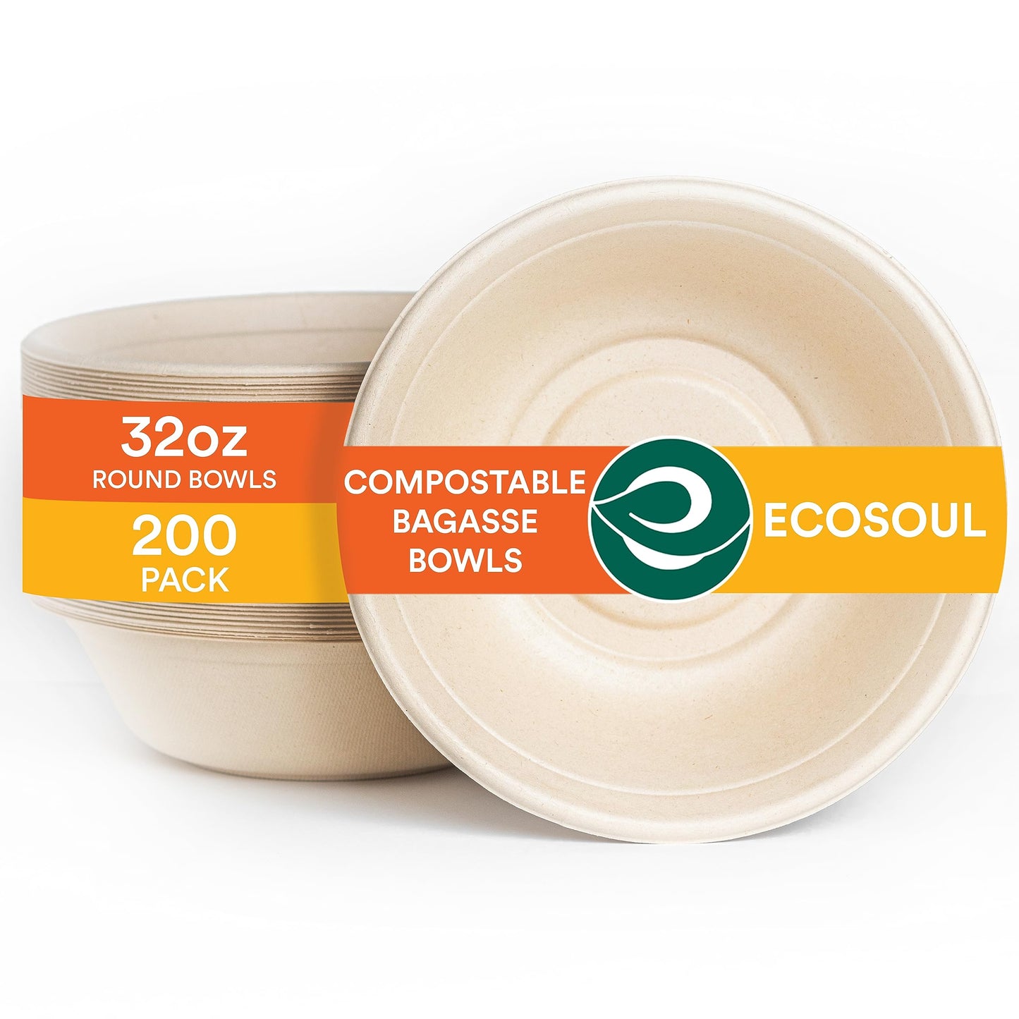ECO SOUL 100% Compostable 16 Oz Soup Bowls [100-Pack] Disposable dessert bowls I Heavy duty paper bowl I Eco-friendly salad bowl I Biodegradable large Bowls