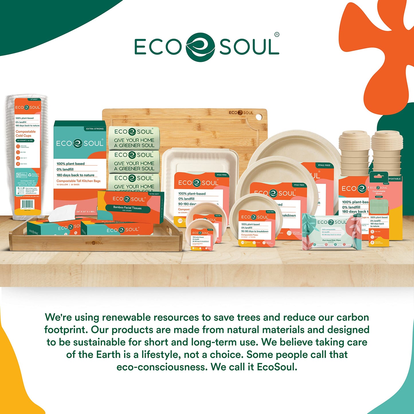 ECO SOUL 100% Compostable 16 Oz Soup Bowls [100-Pack] Disposable dessert bowls I Heavy duty paper bowl I Eco-friendly salad bowl I Biodegradable large Bowls